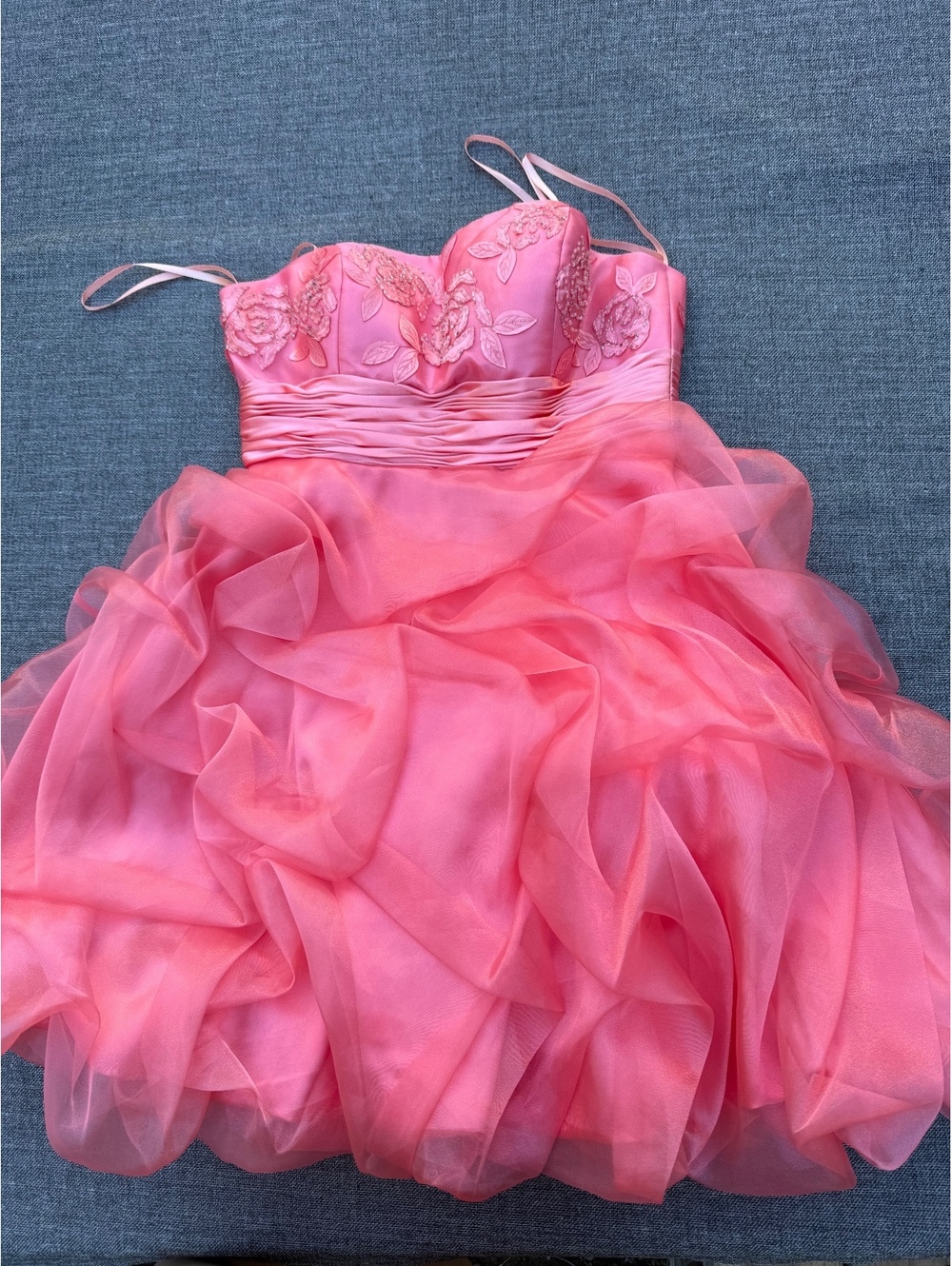 Clarisse Pink Strapless Party Dress with Floral Embroidery Size 6